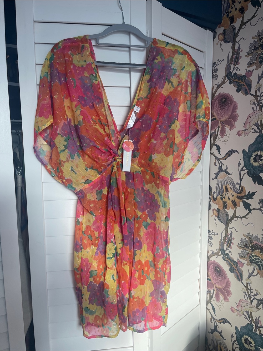 Lulu's Floral Sheer Swim Coverup in Pink, Orange, Yellow, Purple, Green